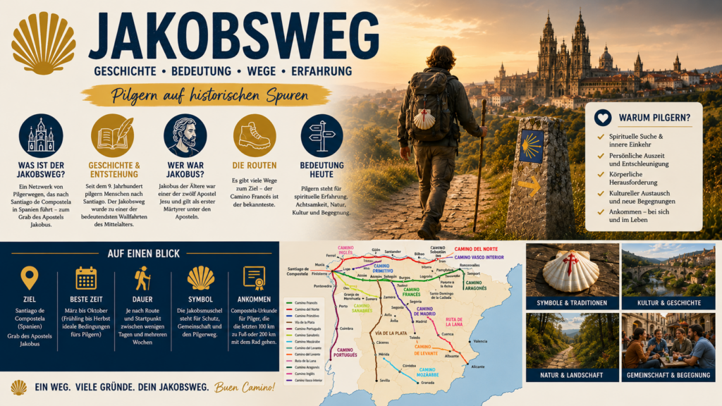 Übersicht zum Jakobsweg mit Geschichte, Routen und Bedeutung
